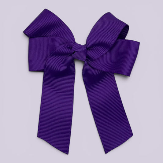 Purple 3.5 inch tailed school hair bow clip