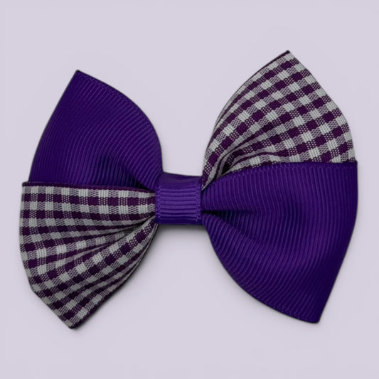 Purple gingham twisted school hair bow clip