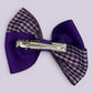 Purple gingham twisted bow clip on card