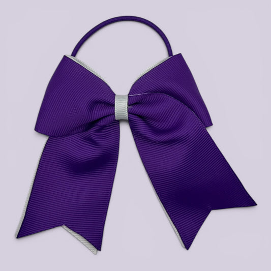 Purple and white tailed school hair bow bobble