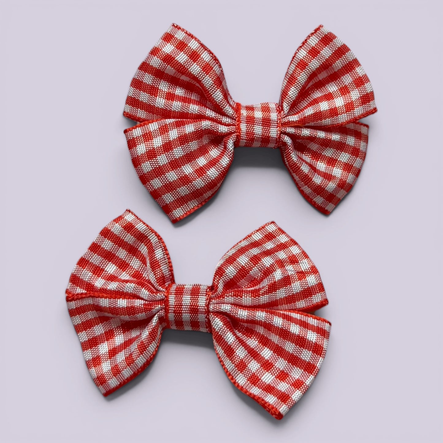 Red gingham shoe bows close up