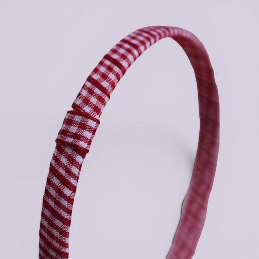 Red gingham headband close up