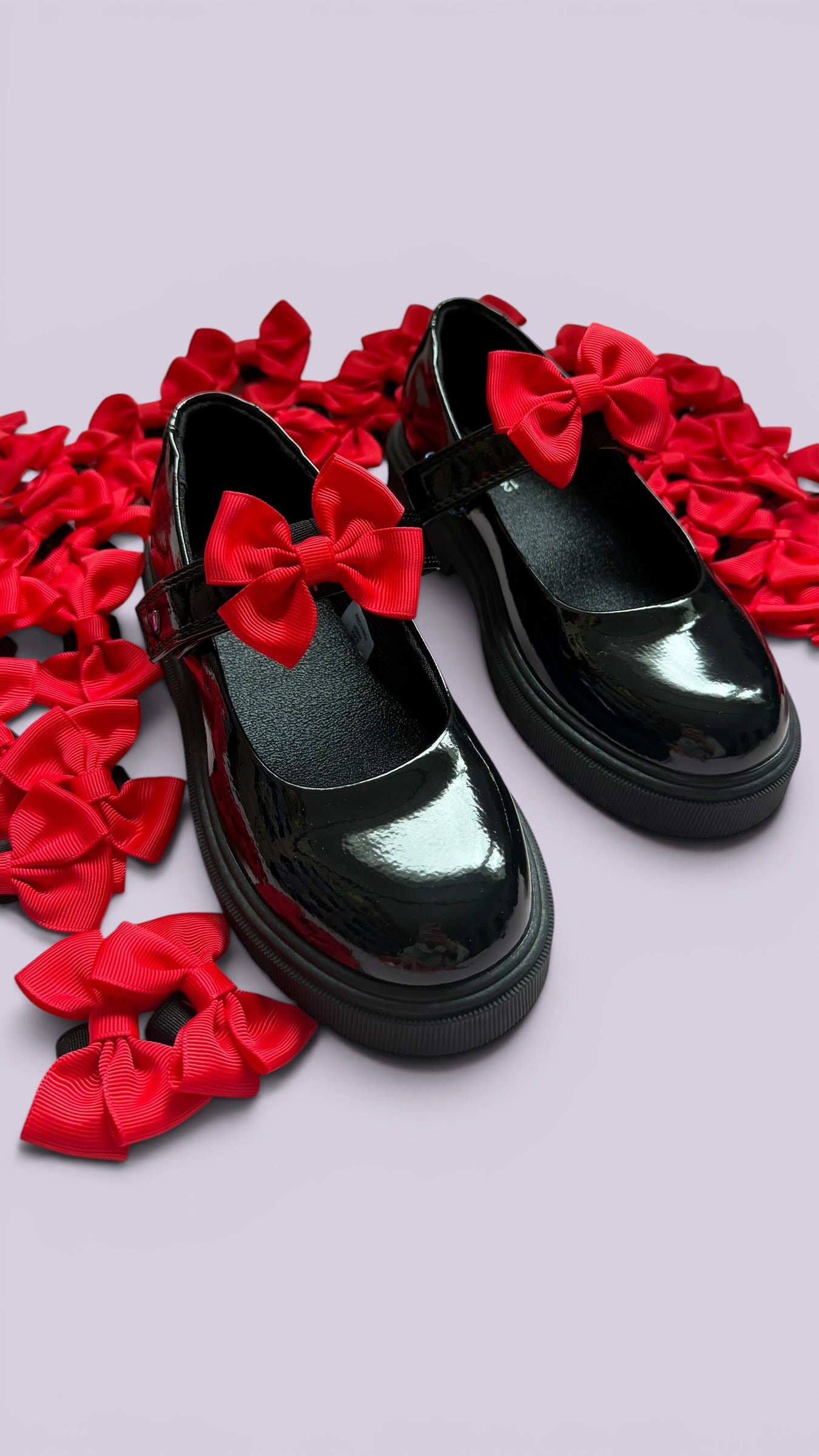 Red shoe bows for school uniform