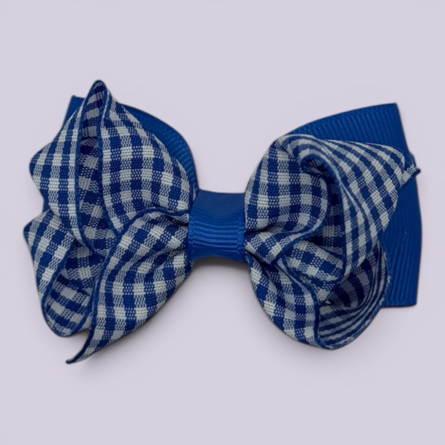 Royal blue gingham double bow school hair clip