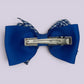 Royal blue gingham double bow clip on card
