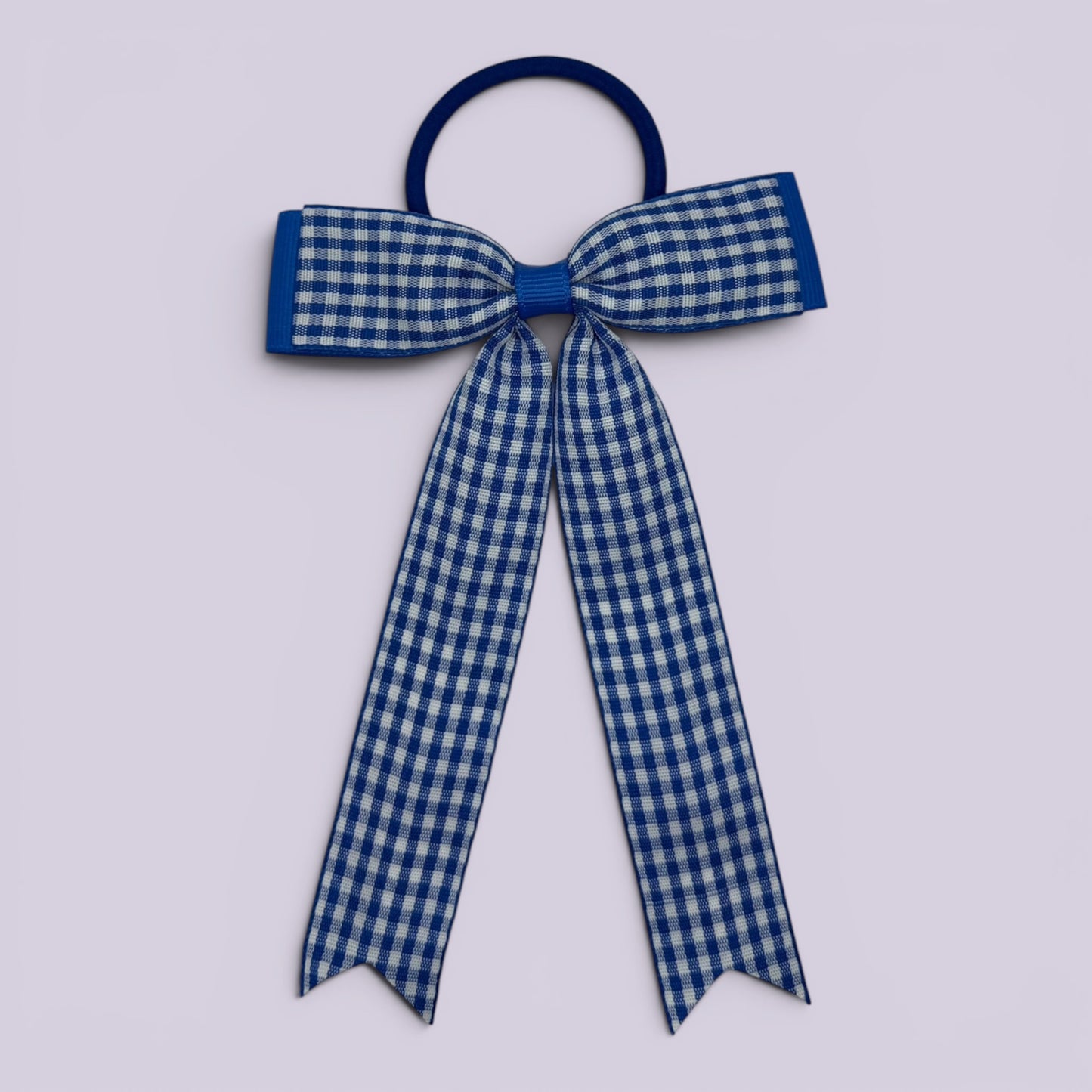 Royal blue gingham tailed school hair bow bobble