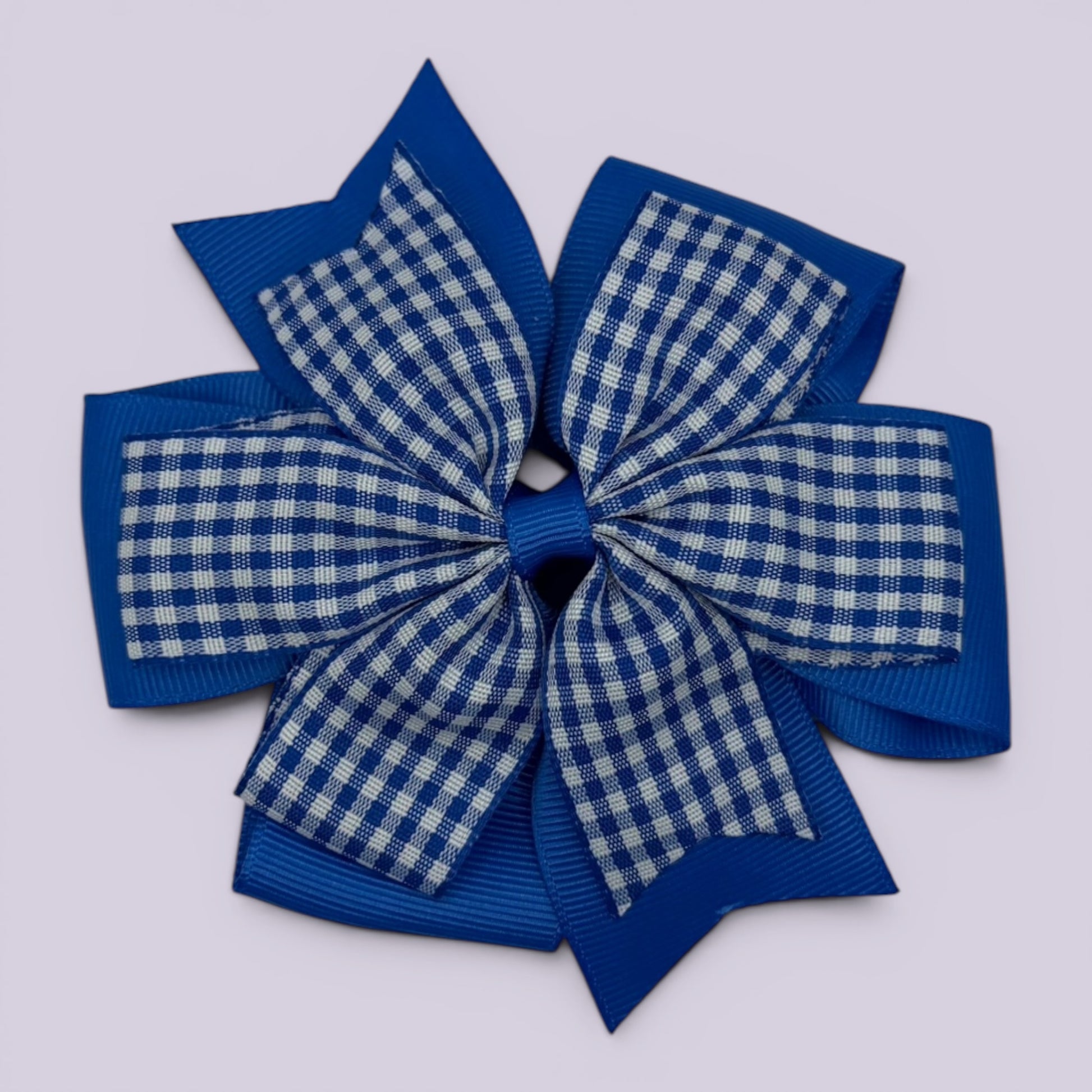 Royal blue gingham school hair bow clip