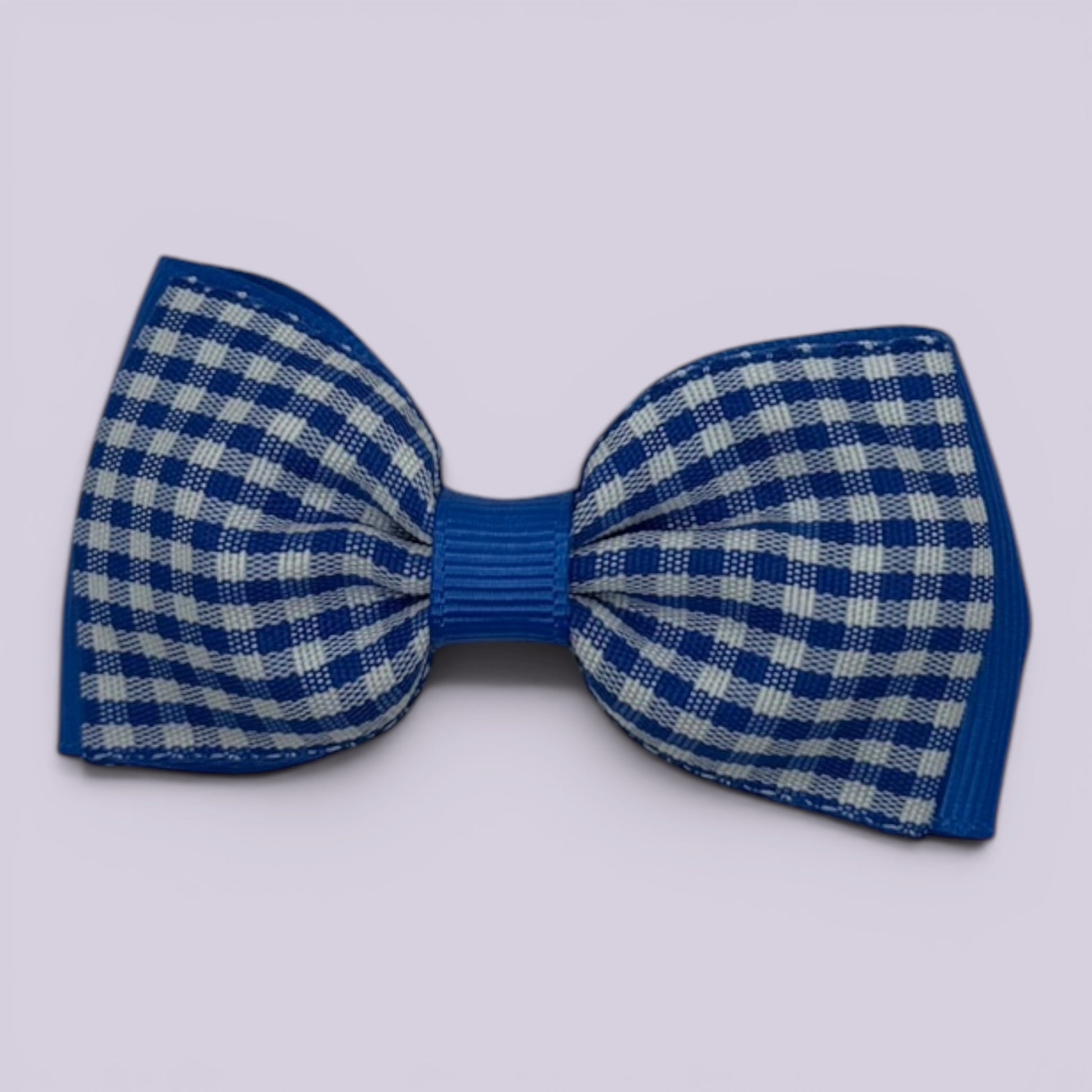 Royal blue gingham bowtie school hair bow clip