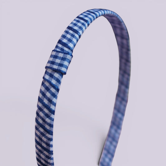 Royal blue gingham headband close up