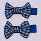 Royal blue gingham mini bowtie school hair clips