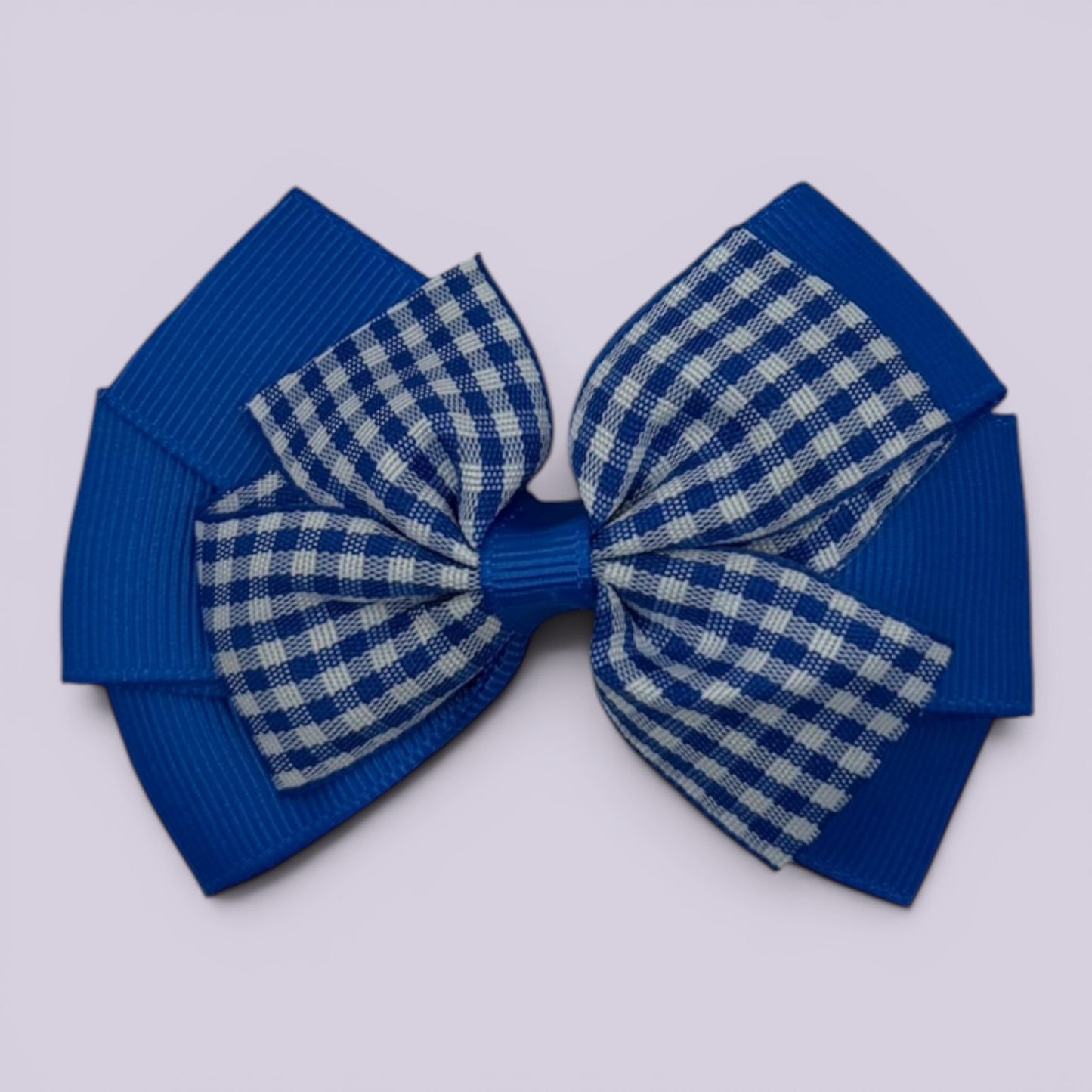 Royal blue gingham pinwheel school hair bow clip