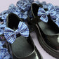 Royal blue gingham school uniform shoe bows