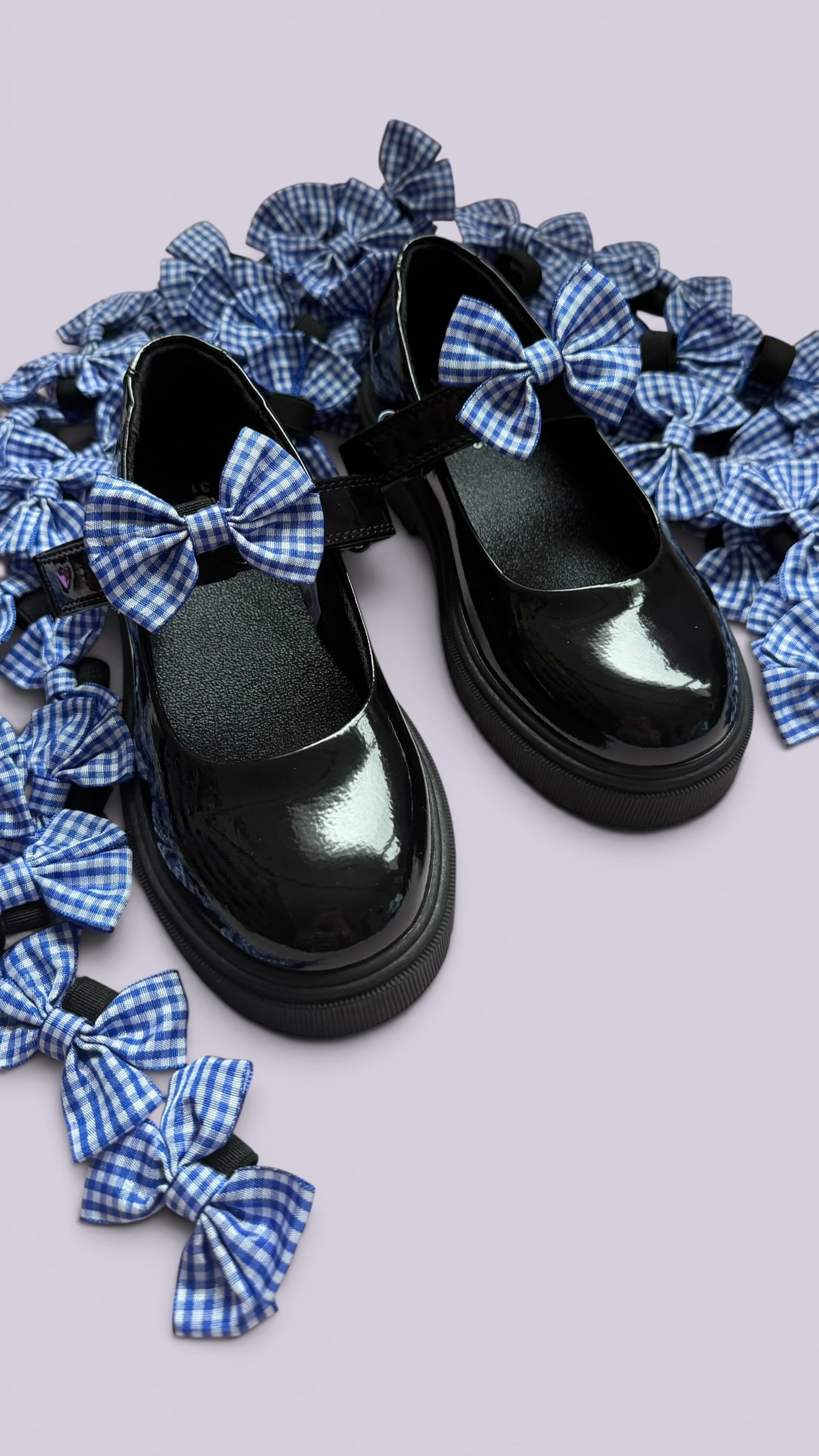 Royal blue gingham shoe bows for school uniform