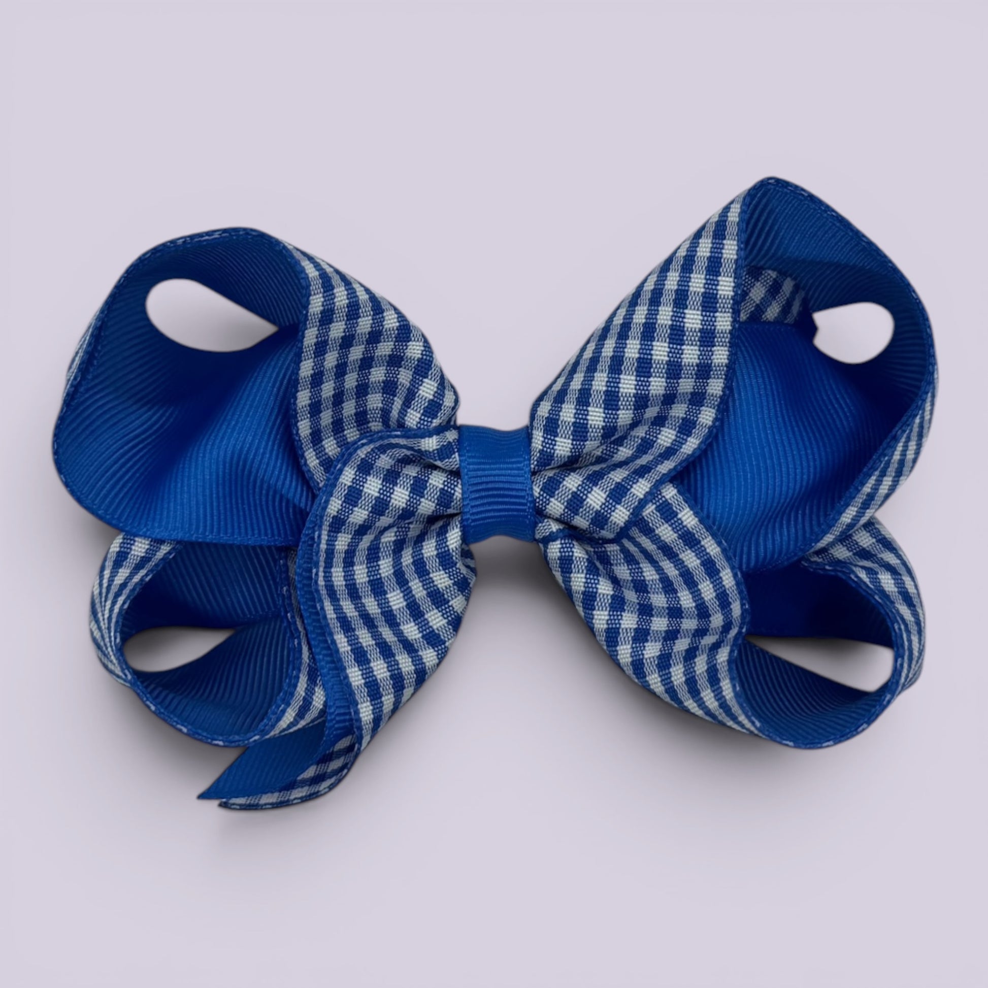 Royal blue gingham large school hair bow clip