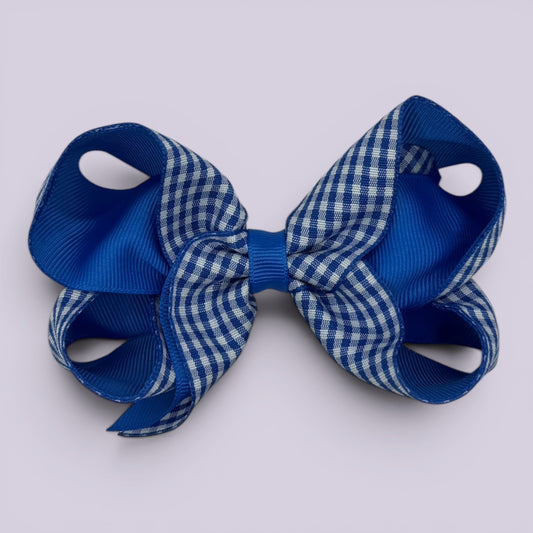 Royal blue gingham large school hair bow clip
