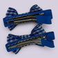 Royal blue gingham mini bowtie clips on card