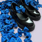 Royal blue shoe bows on school shoes
