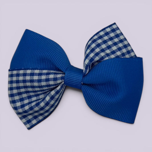 Royal blue gingham twisted school hair bow clip