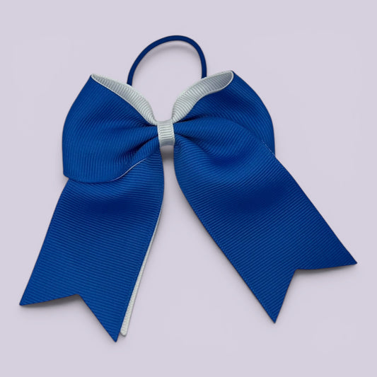 Royal blue and white tailed school hair bow bobble