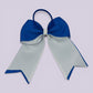 Royal blue and white bow bobble on card