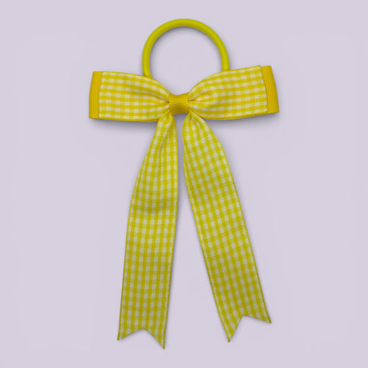 Yellow gingham tailed school hair bow bobble