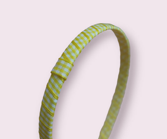 Yellow gingham headband close up