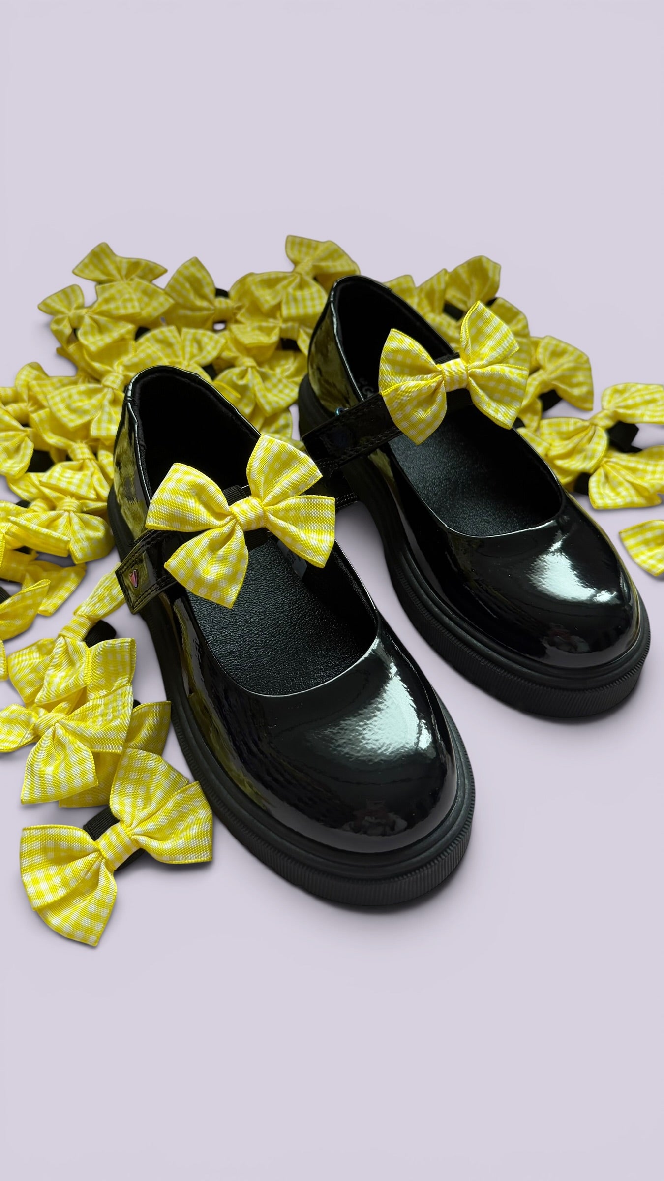 Yellow gingham shoe bows for school uniform