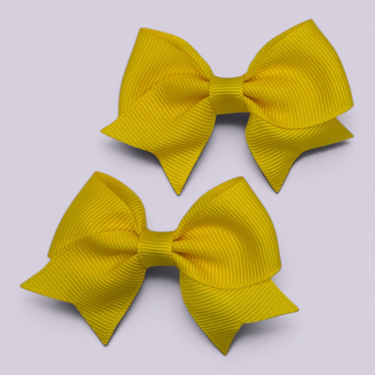 Yellow small school hair bow clips pair
